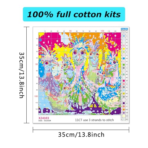 MBNTJHT Chicken Stamped Cross Stitch Kits for Adults Beginners, DIY Animals Needlepoint Counted Cross Stitch Kit for Adults,Cartoon Pattern Stitch Embroidery Kit for Wall Home Decor 14X14 Inch. - Image 2