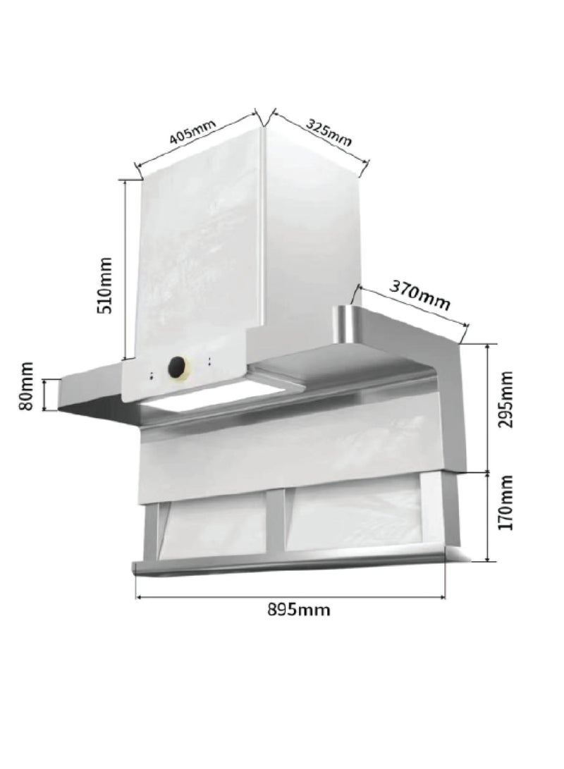 CM AMBER BIANCO 90cm Wall Mounted Cooker Hood – White Kitchen Hood with Self-Cleaning Baffle Filter, 9 Speeds & 1400 m³/h Airflow - Image 2