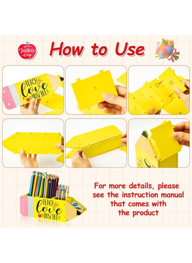 MALLMALL6 2 Pack Teacher Appreciation Gifts Pencil Shape Pencil Holder for Teacher, Wooden Desktop Pen Organizer with TEACH Love INSPIRE for Xmas End of Year Gift School Office Classroom - Image 3