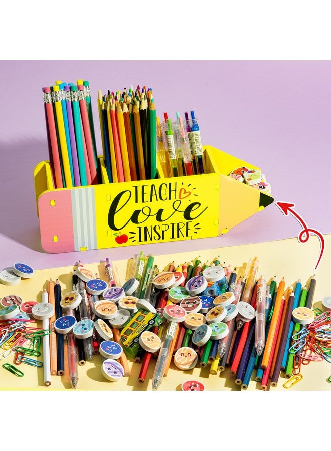 MALLMALL6 2 Pack Teacher Appreciation Gifts Pencil Shape Pencil Holder for Teacher, Wooden Desktop Pen Organizer with TEACH Love INSPIRE for Xmas End of Year Gift School Office Classroom - Image 5