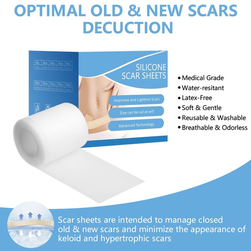 LINXIU Silicone Scar Sheets 16 x 120 Silicone Scar Tape Roll Removal Scar Patches for Surgical Scars Keloid Clear - Image 3