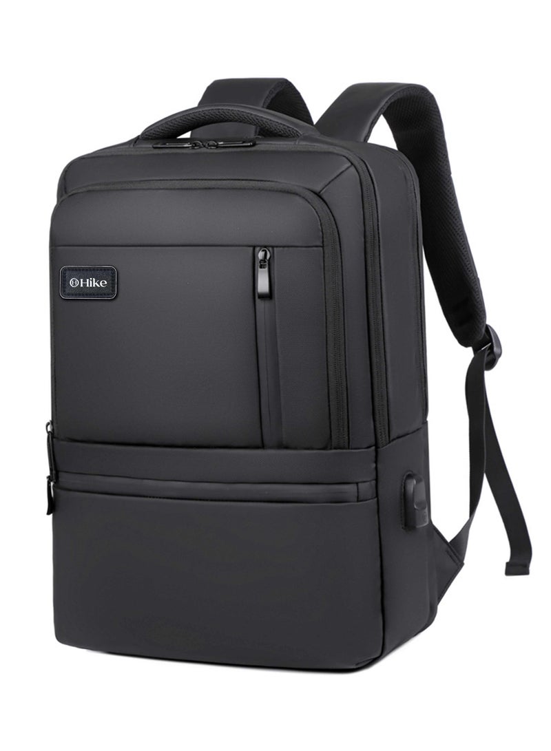 HIKE Durable Unisex Laptop Backpack Water Resistant Daypack with Built in USB Port and Separate Laptop Compartment for Travel/Business/College, HK2805-Black - Image 1