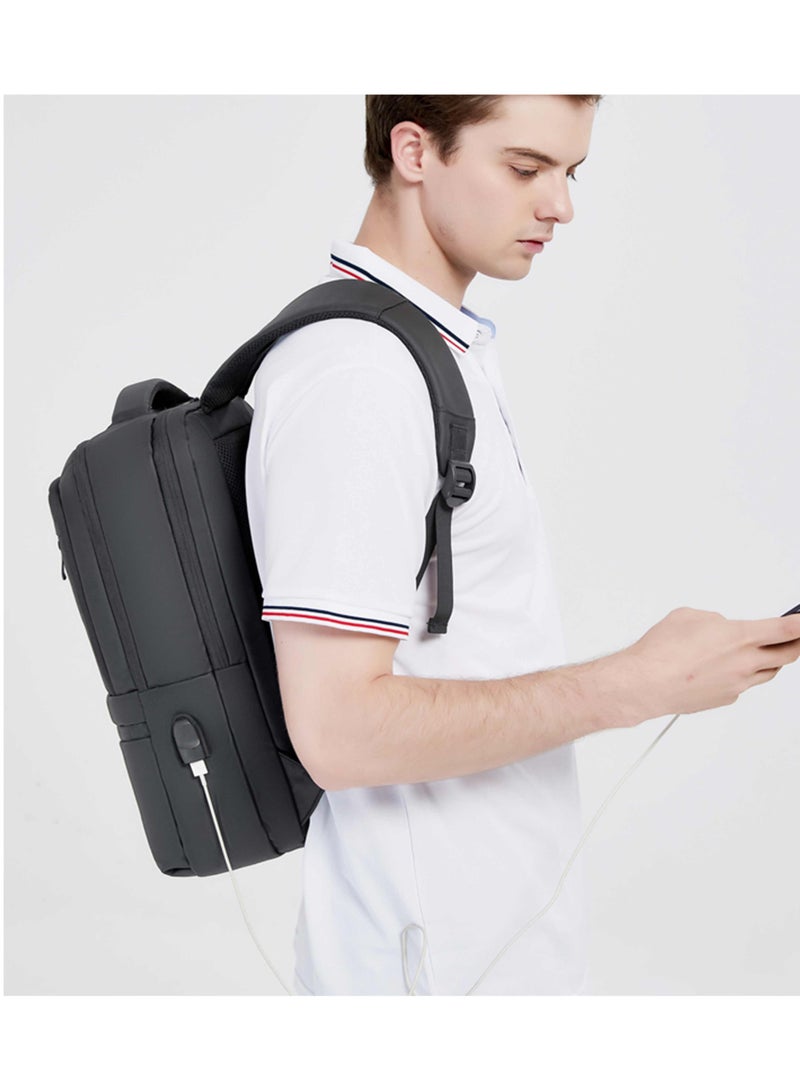 HIKE Durable Unisex Laptop Backpack Water Resistant Daypack with Built in USB Port and Separate Laptop Compartment for Travel/Business/College, HK2805-Black - Image 2