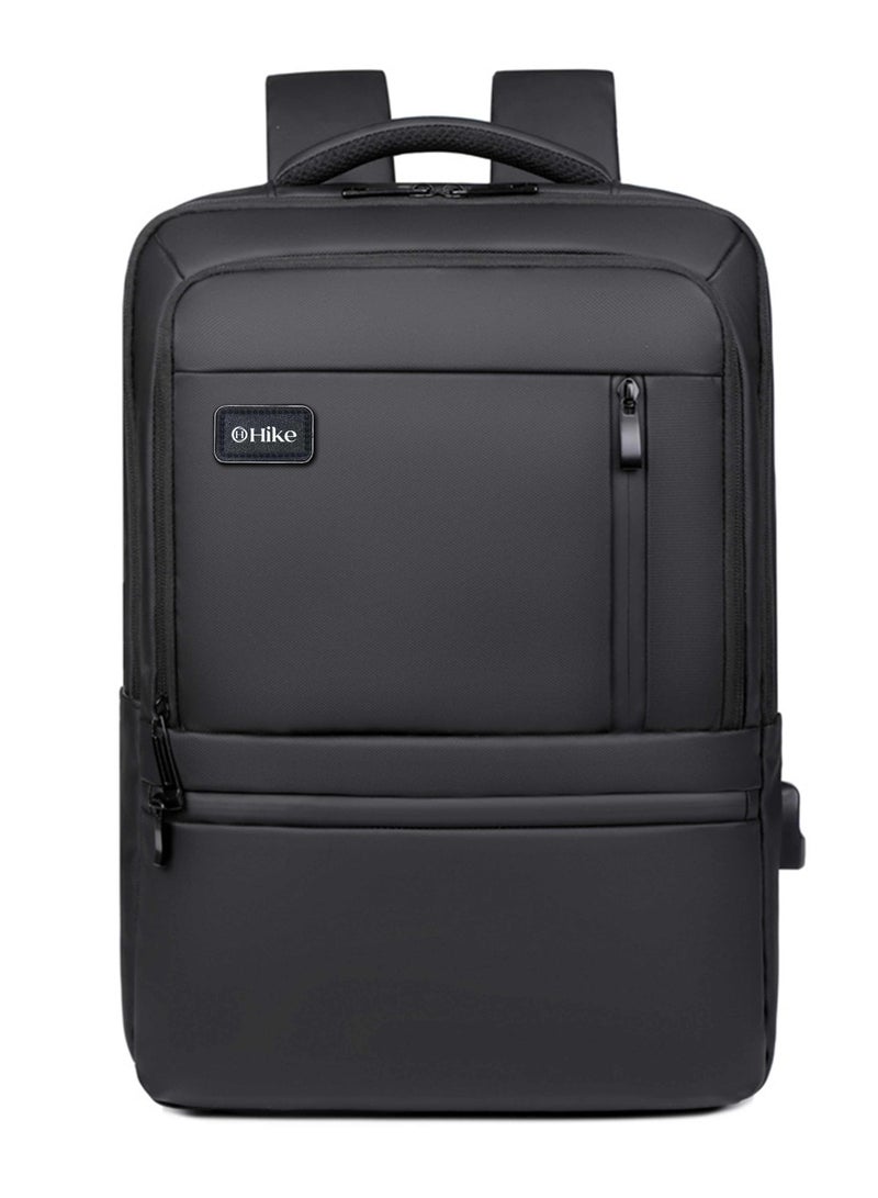 HIKE Durable Unisex Laptop Backpack Water Resistant Daypack with Built in USB Port and Separate Laptop Compartment for Travel/Business/College, HK2805-Black - Image 3