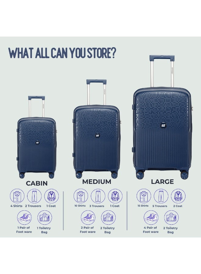 السياحية البريطانية طقم حقائب سفر صلبة من ثلاث قطع من مادة البولي بروبلين مع عجلات دوّارة بمقاسات 20/24/28 بوصة - أزرق كحلي - Image 2