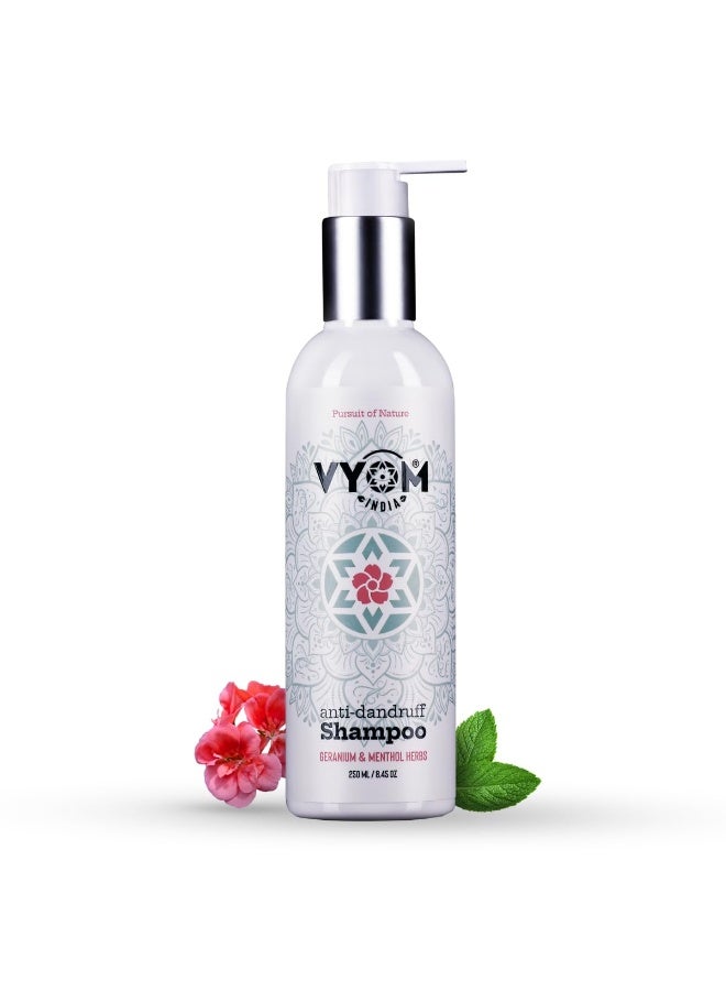 VYOM India Anti Dandruff Shampoo for Men & Women, 2 in 1 Active Conditioning, Geranium & Menthol Herbs Dandruff Shampoo, Natural & Herbal, Sulphate & Parabeen Free, For All Hair Types - 250ML - Image 1