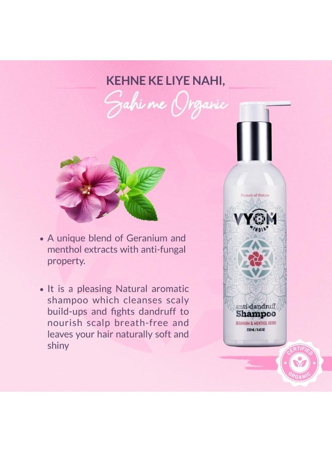VYOM India Anti Dandruff Shampoo for Men & Women, 2 in 1 Active Conditioning, Geranium & Menthol Herbs Dandruff Shampoo, Natural & Herbal, Sulphate & Parabeen Free, For All Hair Types - 250ML - Image 3