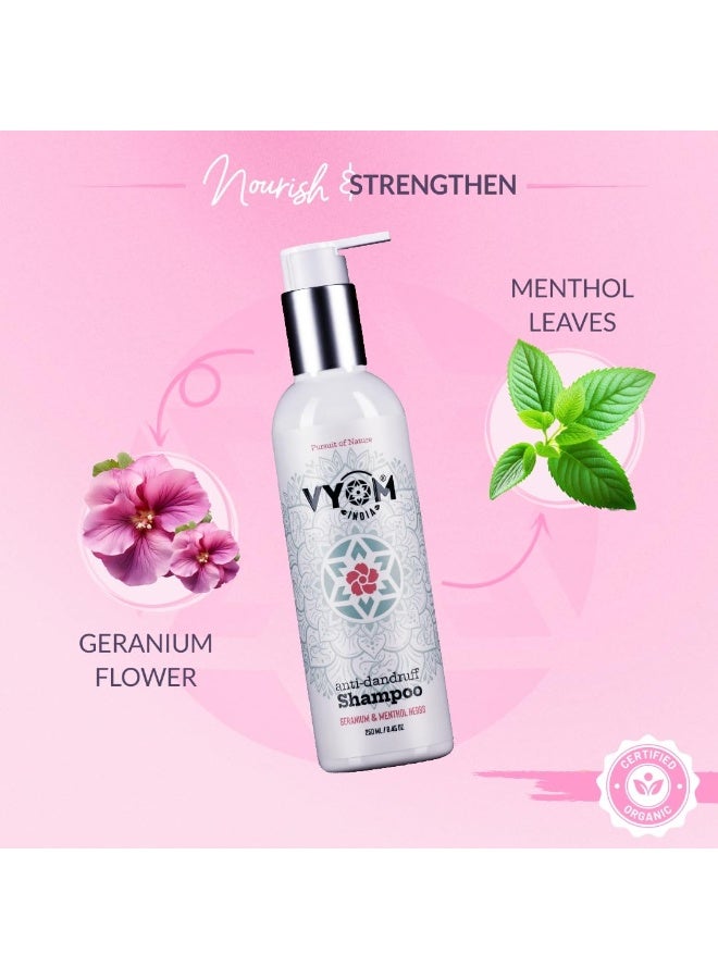 VYOM India Anti Dandruff Shampoo for Men & Women, 2 in 1 Active Conditioning, Geranium & Menthol Herbs Dandruff Shampoo, Natural & Herbal, Sulphate & Parabeen Free, For All Hair Types - 250ML - Image 2