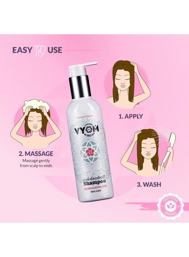 VYOM India Anti Dandruff Shampoo for Men & Women, 2 in 1 Active Conditioning, Geranium & Menthol Herbs Dandruff Shampoo, Natural & Herbal, Sulphate & Parabeen Free, For All Hair Types - 250ML - Image 5