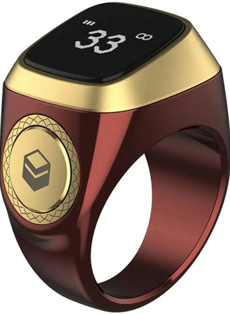 Smart Male Tasbeeh Ring, Islamic Prayer, Prayer Timing Reminder, OLED Display, Tasbeeh Counter, Smart Ring, Wearable Technology Products, Waterproof from Any Qibla, Burgundy Color, Size 18mm  - Image 1