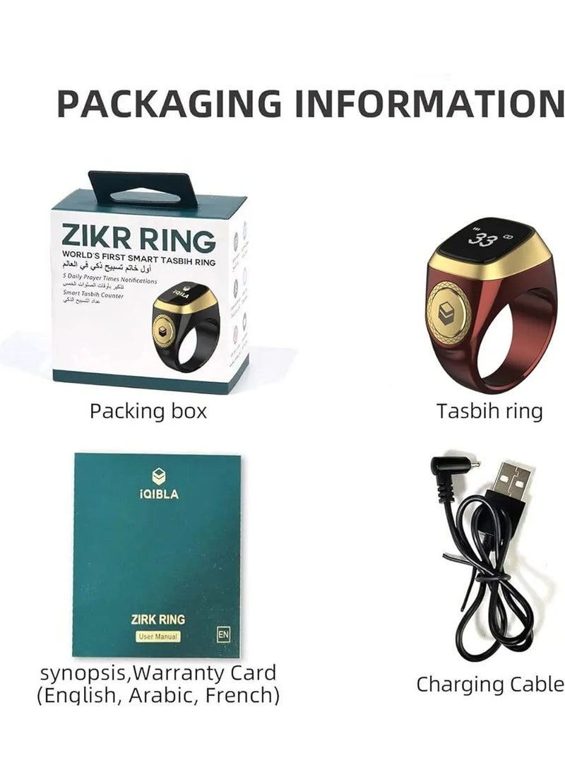 Smart Male Tasbeeh Ring, Islamic Prayer, Prayer Timing Reminder, OLED Display, Tasbeeh Counter, Smart Ring, Wearable Technology Products, Waterproof from Any Qibla, Burgundy Color, Size 18mm  - Image 3