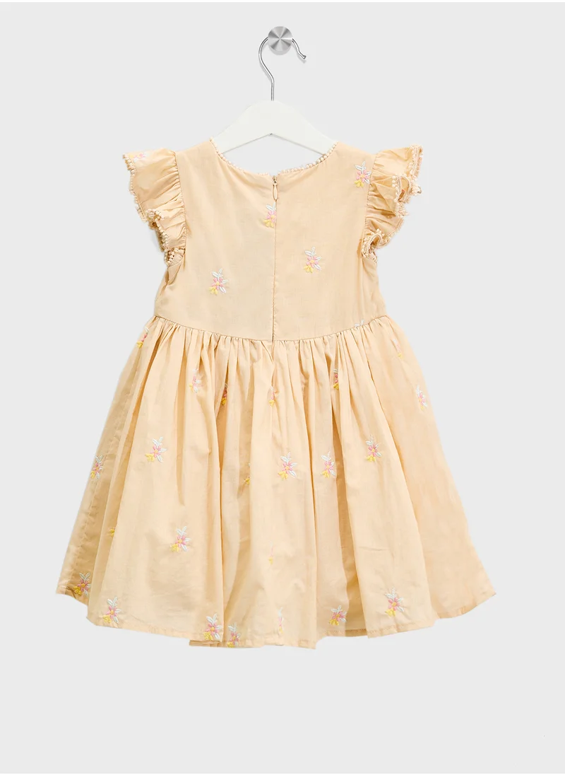 Ripples Girls All-Over Floral Embroidered Dress