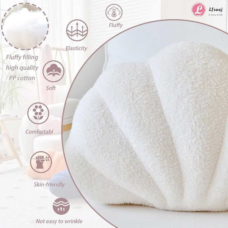 Lfsaaj Ivory Seashell Throw Pillows, Shell Shaped Throw Pillows, 13 Inch Soft Home Decorative Pillow Plush Cushion for Bed Couch Living Sofa Room Decor Accent Throw Pillow - Image 2