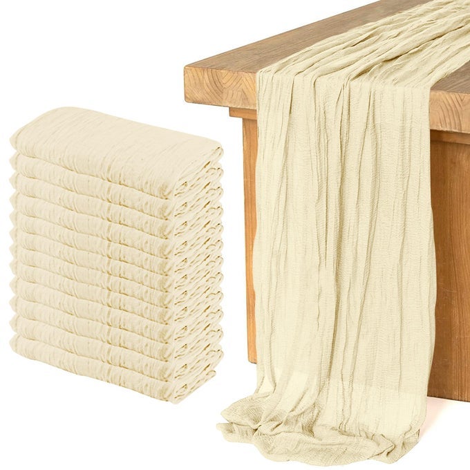 12 PACK CHEESECLOTH TABLE RUNNER RUNNER GAUZE BOHO WEDDING DECOR ROMANTIC TABLE RUNNER FOR WEDDING BIRTHDAY PARTY35 X 118 BEIGE