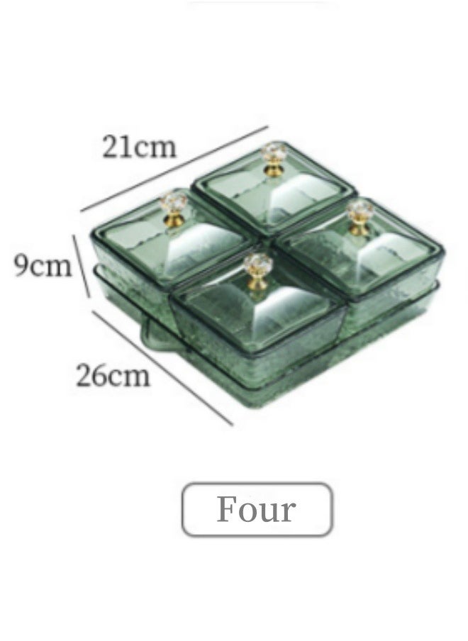 Generic - 4 Snack Serving Tray With Lid Clear Plastic Food Display Bowls Relish Storage Organizer Plate For Dried Fruit Candy Nuts Chip Appetizer (Dark Green) - Image 1