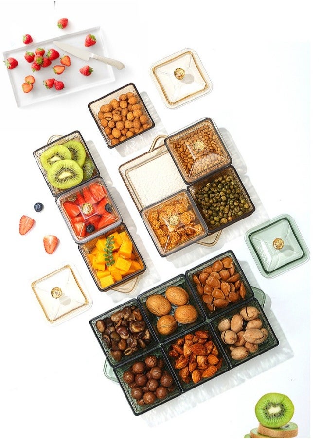 Generic - 4 Snack Serving Tray With Lid Clear Plastic Food Display Bowls Relish Storage Organizer Plate For Dried Fruit Candy Nuts Chip Appetizer (Dark Green) - Image 1