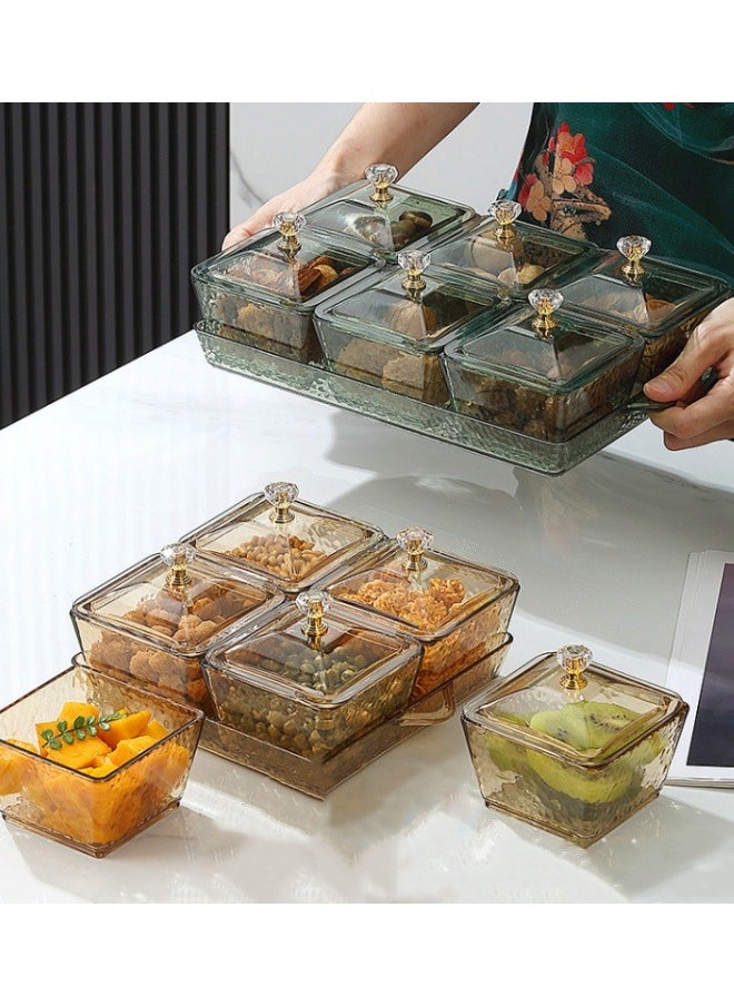 Generic - 4 Snack Serving Tray With Lid Clear Plastic Food Display Bowls Relish Storage Organizer Plate For Dried Fruit Candy Nuts Chip Appetizer (Dark Green) - Image 1