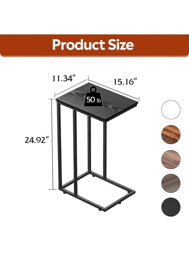 Wlive Snack Side Table, C Shaped End Table for Sofa Couch and Bed, Black - Image 3