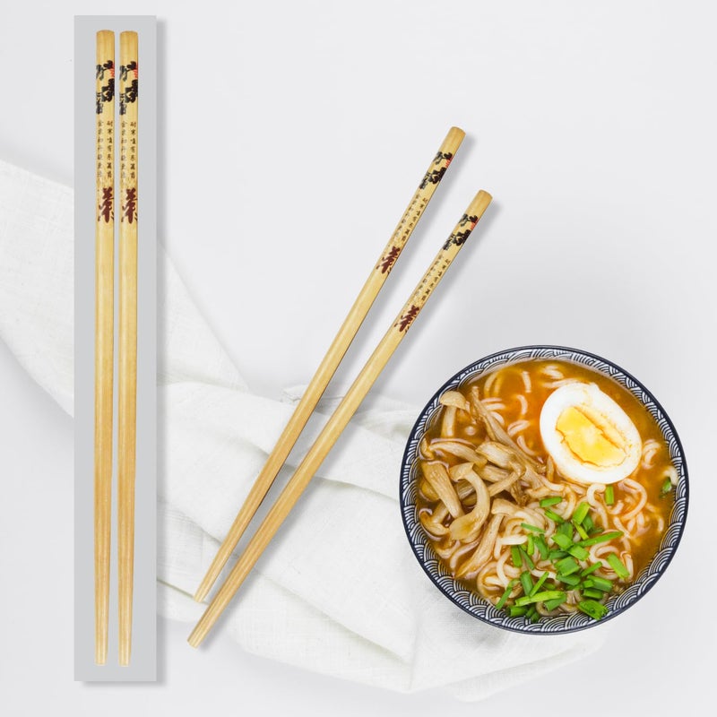 RIANZ Set of 5 Pairs Designer Natural Wooden Round Bamboo Reusable Chopsticks Size 23 Cm Design 3 - Image 2