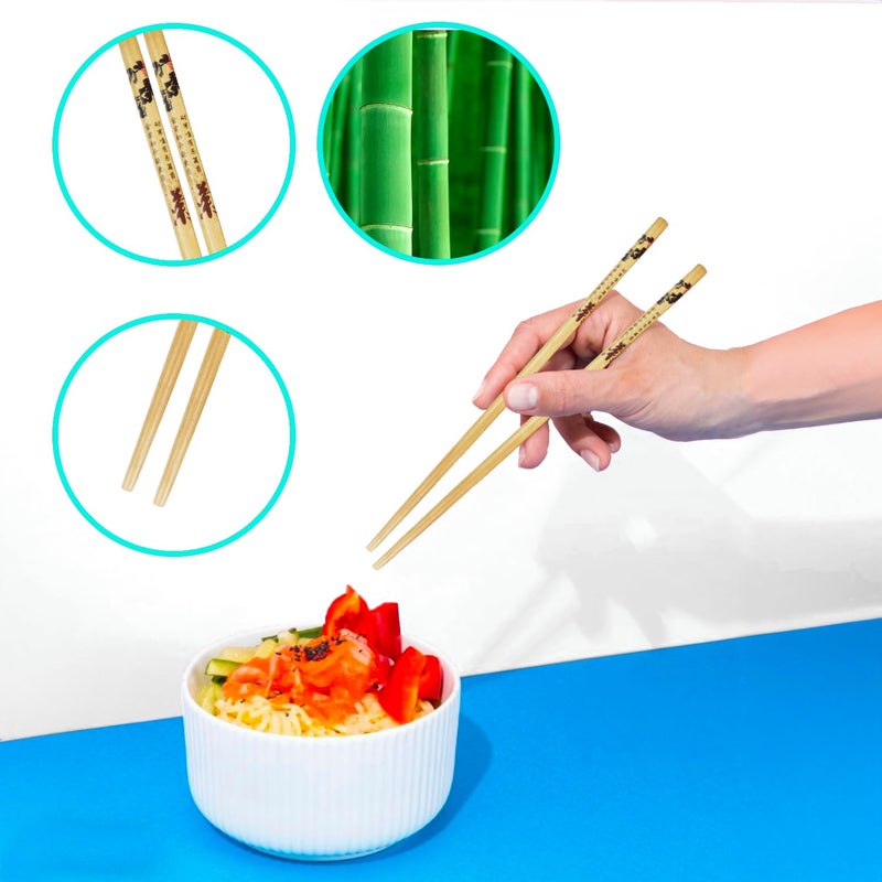 RIANZ Set of 5 Pairs Designer Natural Wooden Round Bamboo Reusable Chopsticks Size 23 Cm Design 3 - Image 4