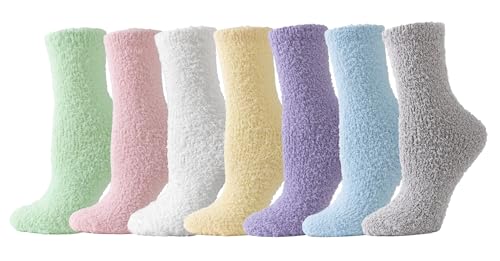 TOCONFFON Women's Cozy Fluffy Fuzzy Socks Plush Home Slipper Socks 5,6,7,8 Pairs(7 Solid Color) - Image 1
