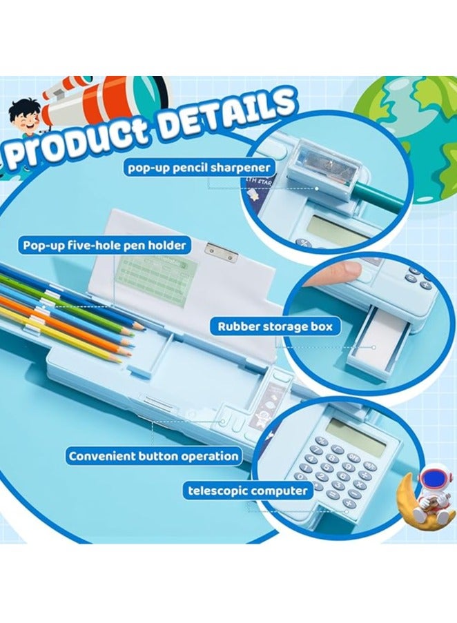 Pop Up Multifunction Pencil Case for Kids, with Calculator Sharpener Cute School Supplies Multifunction Stationery Organizer Space Gift for Kids Teens (Black) - Image 4