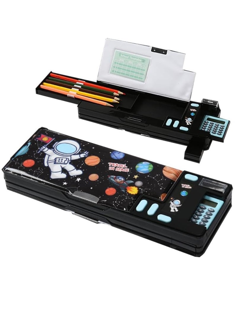 Pop Up Multifunction Pencil Case for Kids, with Calculator Sharpener Cute School Supplies Multifunction Stationery Organizer Space Gift for Kids Teens (Black) - Image 2
