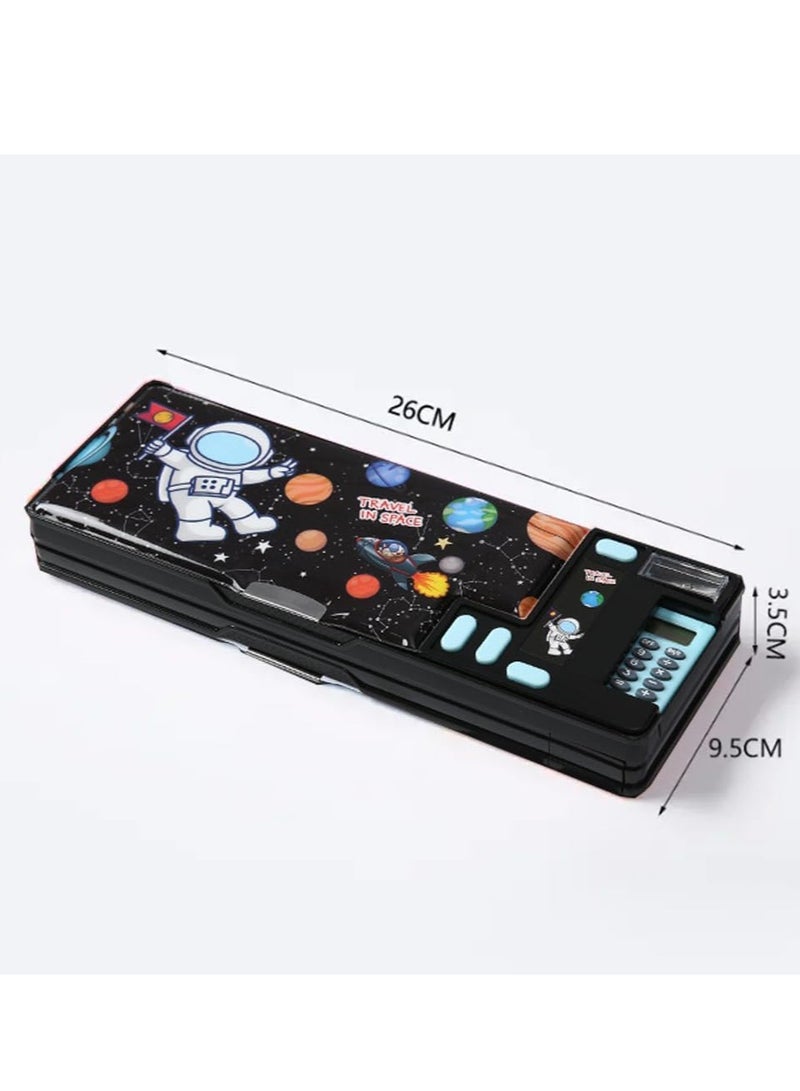 Pop Up Multifunction Pencil Case for Kids, with Calculator Sharpener Cute School Supplies Multifunction Stationery Organizer Space Gift for Kids Teens (Black) - Image 3