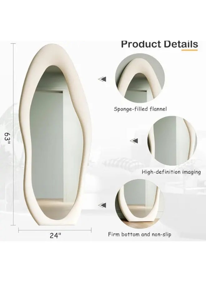 Noon East Irregular Full Length Wavy Mirror, Flannel Wrapped Frame, Floor Standing Dressing Mirror, Space Modern Style, White, L160 x W60 cm, Living Room  - Image 3