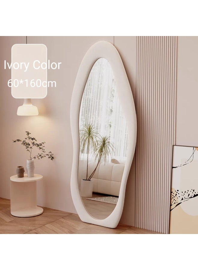 Noon East Irregular Full Length Wavy Mirror, Flannel Wrapped Frame, Floor Standing Dressing Mirror, Space Modern Style, White, L160 x W60 cm, Living Room  - Image 2