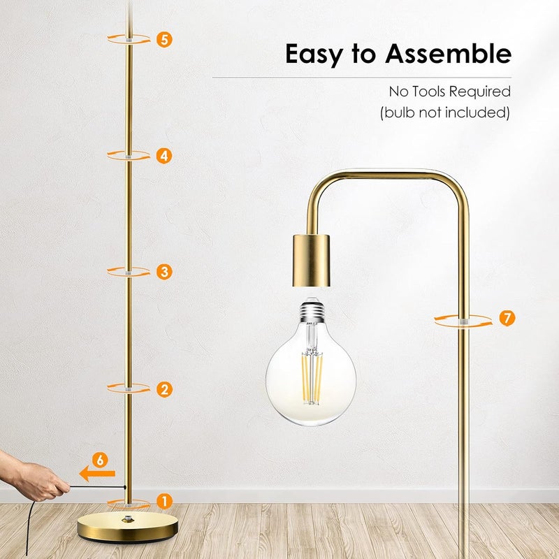 BoostArea Store Industrial Gold Standing Lamp, 63 Inch, E26 Socket, On/Off Footswitch, ETL Listed, Modern for Bedroom, Living Room, Minimalist, Vintage, Mid-Century, Boho, Metal - Image 5