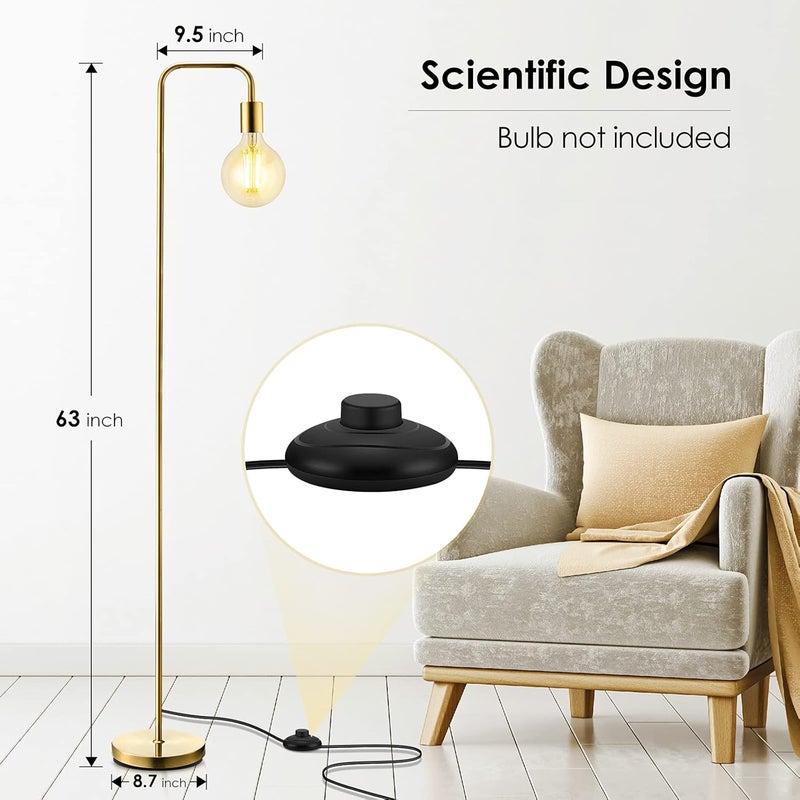 BoostArea Store Industrial Gold Standing Lamp, 63 Inch, E26 Socket, On/Off Footswitch, ETL Listed, Modern for Bedroom, Living Room, Minimalist, Vintage, Mid-Century, Boho, Metal - Image 4
