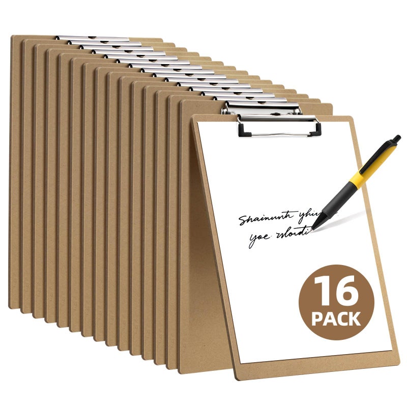 HappyHapi 16 Pack Clipboard 8.5 x 11 Letter Size Clip Boards Bulk, A4 Wooden Hardboard Office Clipboards Pack for Classroom, Work-Meetings, Brown - Image 1