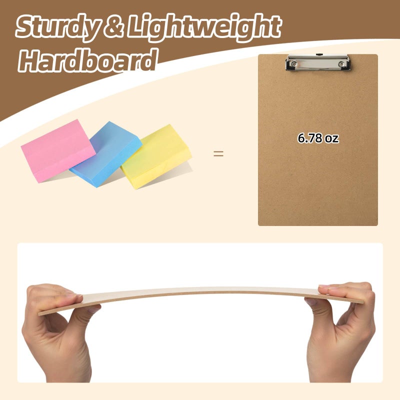 HappyHapi 16 Pack Clipboard 8.5 x 11 Letter Size Clip Boards Bulk, A4 Wooden Hardboard Office Clipboards Pack for Classroom, Work-Meetings, Brown - Image 4