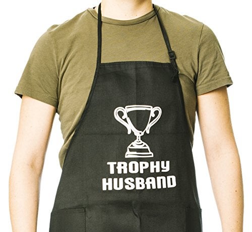 Funny Guy Mugs Trophy Husband Adjustable Apron with Pockets - Funny Apron - Perfect For Kitchen BBQ Grilling Barbecue Cooking - Image 1