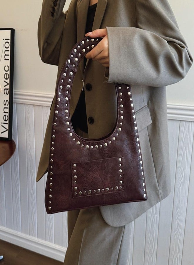 Molodo PU Leather Hobo Bag for Women Vintage Studded Tote Bag Handbag Trendy Shoulder Bag Punk Streetwear Handbag Purse - Image 2