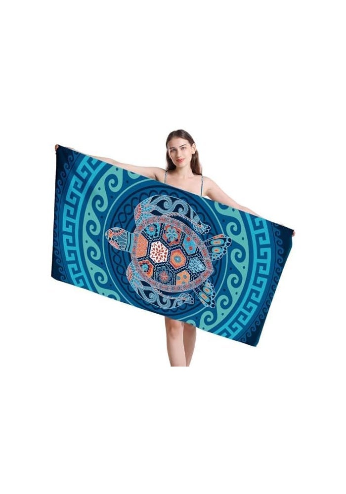 Oversized Microfiber Beach Towel with Tropical Blue Turtle Design - Image 1