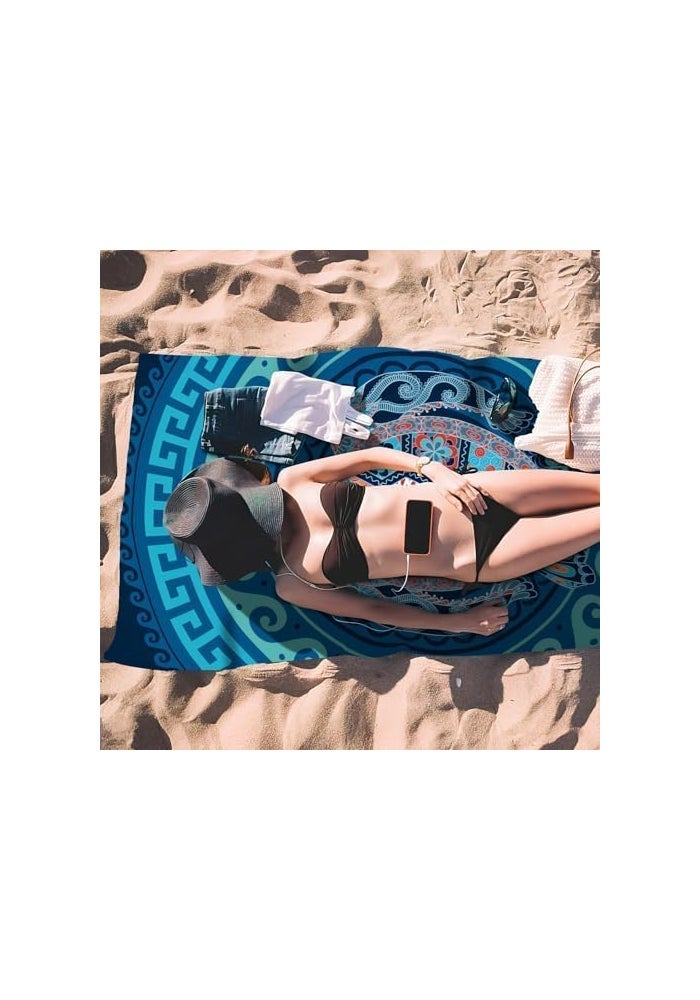 Oversized Microfiber Beach Towel with Tropical Blue Turtle Design - Image 4