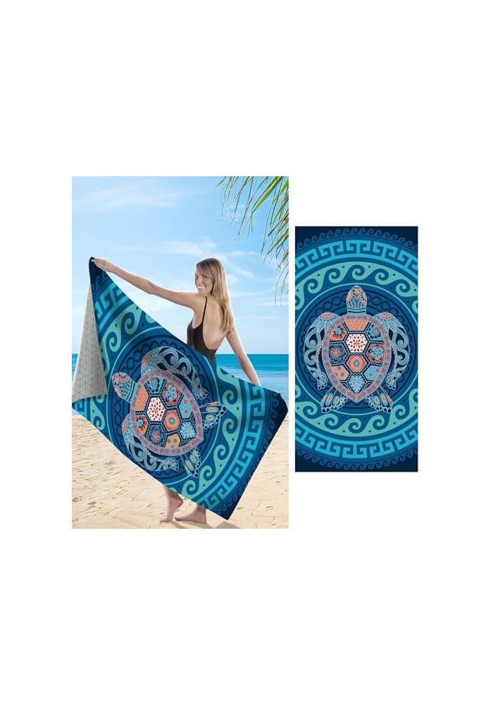 Oversized Microfiber Beach Towel with Tropical Blue Turtle Design - Image 5