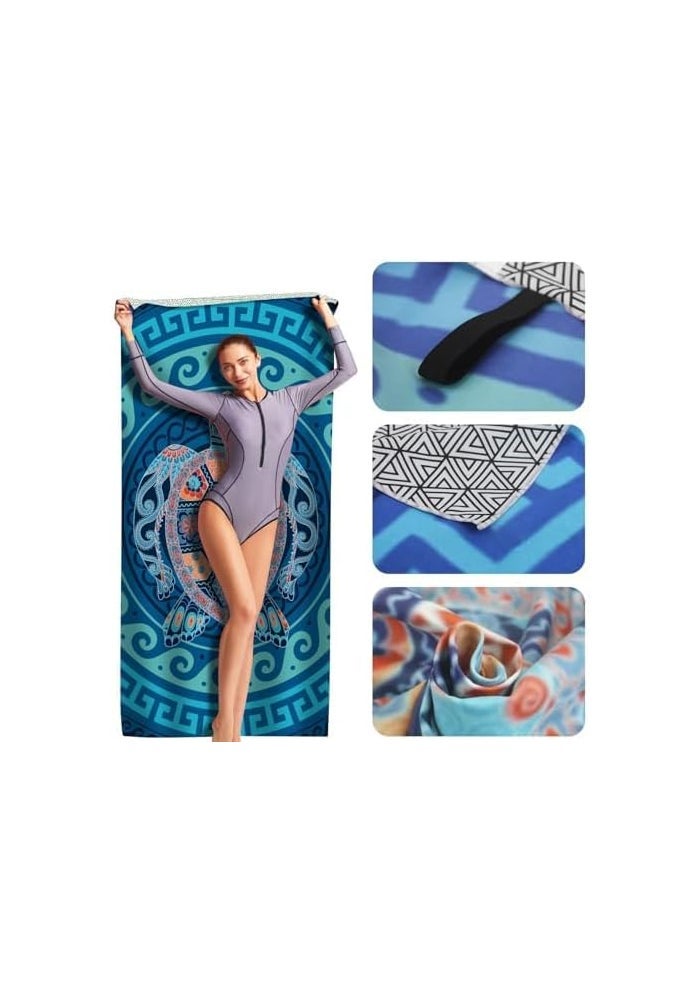Oversized Microfiber Beach Towel with Tropical Blue Turtle Design - Image 3