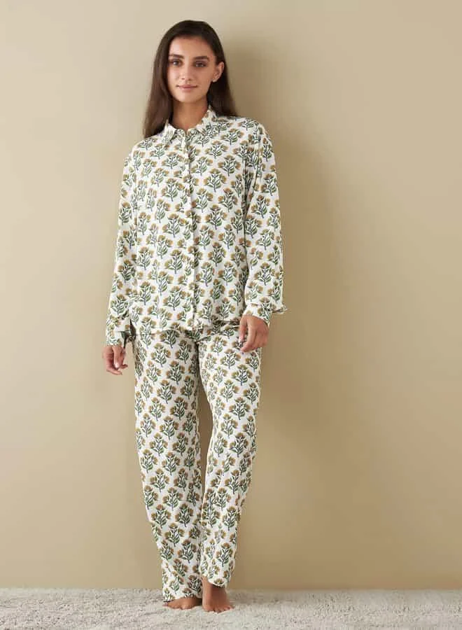 Splash FAV All-Over Floral Print Shirt and Pyjama Set