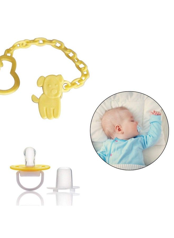 Safe-O-Kid لهاية سيليكون بتصميم حيوان؛ مهدئ مع سلسلة حامل ومشبك كلب أصفر - Image 2