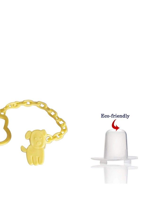 Safe-O-Kid لهاية سيليكون بتصميم حيوان؛ مهدئ مع سلسلة حامل ومشبك كلب أصفر - Image 3