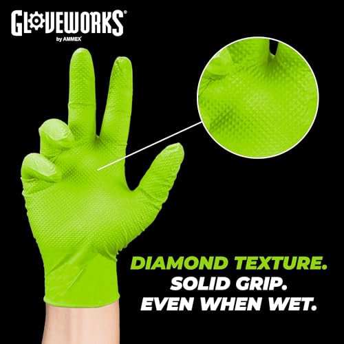 GLOVEWORKS HD Green Nitrile Gloves XXL, 8 mil Nitrile Disposable Gloves with Raised Diamond Grip, 2 Boxes of 100 Gloves - Image 4