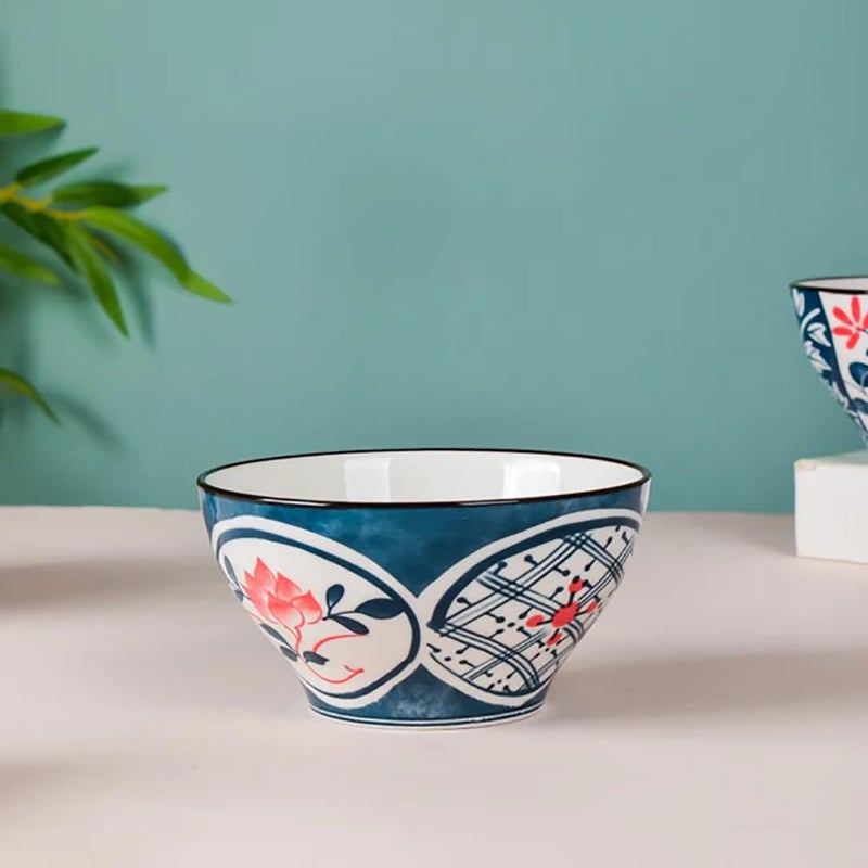 pepplo Blue Floral Porcelain Soup Bowls, Rice Bowls, Japanese Style Noodle Bowls, Cereal Bowls, Dessert Bowls, Snack Bowls, Fruit Bowls, Salsa Bowls, Ramen Bowl Set, Tableware Gift Box (Multicolor, 6 Piece) - Image 4