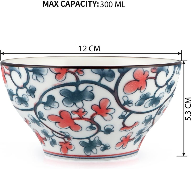 pepplo Blue Floral Porcelain Soup Bowls, Rice Bowls, Japanese Style Noodle Bowls, Cereal Bowls, Dessert Bowls, Snack Bowls, Fruit Bowls, Salsa Bowls, Ramen Bowl Set, Tableware Gift Box (Multicolor, 6 Piece) - Image 2