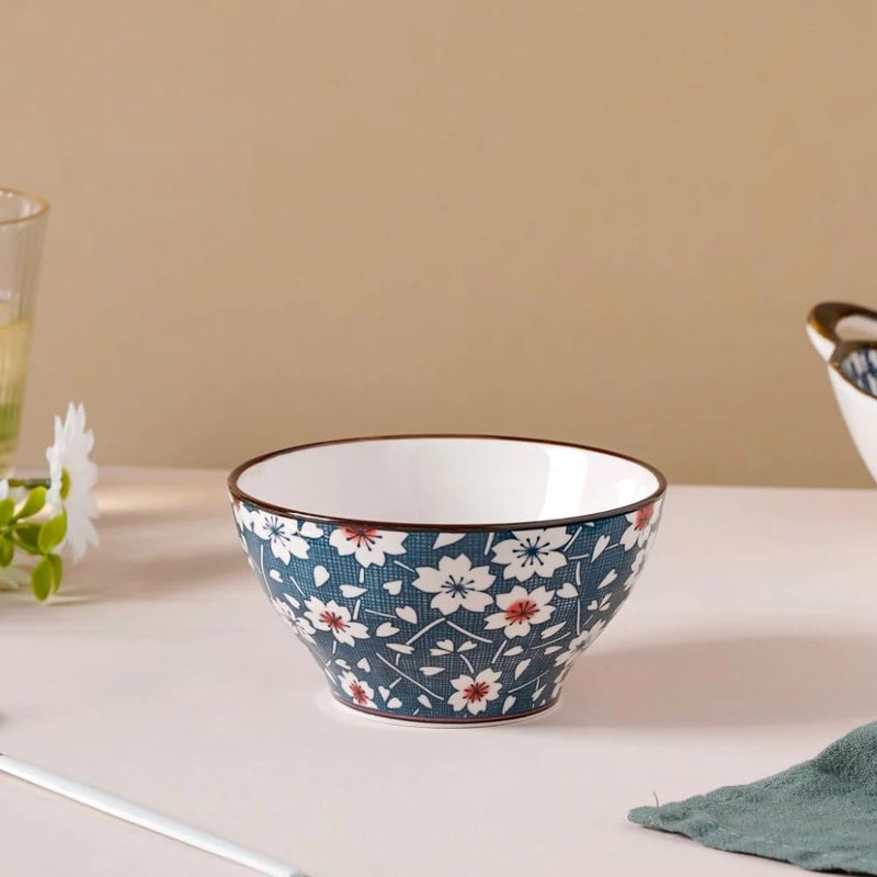 pepplo Blue Floral Porcelain Soup Bowls, Rice Bowls, Japanese Style Noodle Bowls, Cereal Bowls, Dessert Bowls, Snack Bowls, Fruit Bowls, Salsa Bowls, Ramen Bowl Set, Tableware Gift Box (Multicolor, 6 Piece) - Image 5