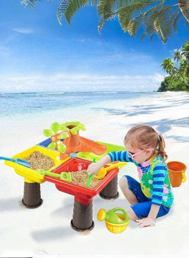 أف بي سي طاولة لعب الرمال للأطفال - لعبة صندوق الرمال في الهواء الطلق والشاطئ ، حفرة الرمال المحمولة الدائمة مع لعب المياه للأولاد والبنات في الأعمار 4 + (18x14x18 بوصة) - نشاط حديقة الصيف المثالي - Image 2