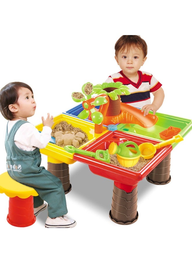 أف بي سي طاولة لعب الرمال للأطفال - لعبة صندوق الرمال في الهواء الطلق والشاطئ ، حفرة الرمال المحمولة الدائمة مع لعب المياه للأولاد والبنات في الأعمار 4 + (18x14x18 بوصة) - نشاط حديقة الصيف المثالي - Image 5