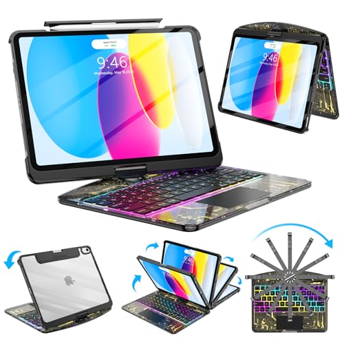 SIBEITU Keyboard Case for iPad A16 11th Gen 11" 2025 & 10th Gen 10.9" 2022, Clear Wireless Keyboard Protective Cover with Multi-Touch Trackpad, 7-Color Backlight & 3-Brightness, 360 Rotatable, Black - Image 1